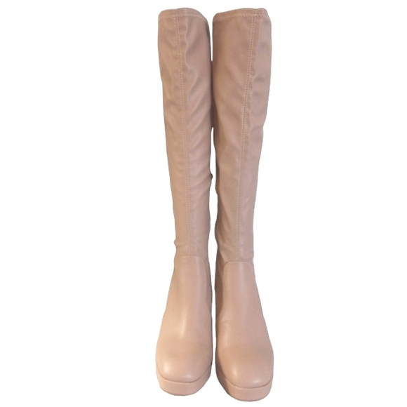 NEW Wide Fit Knee High Schuh Bella Tan Second Skin Platform Boots Size 8 - Picture 4 of 14